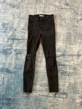 Madewell Black Distressed Ripped Raw Hemmed 9" High Rise Skinny Jeans Size 24